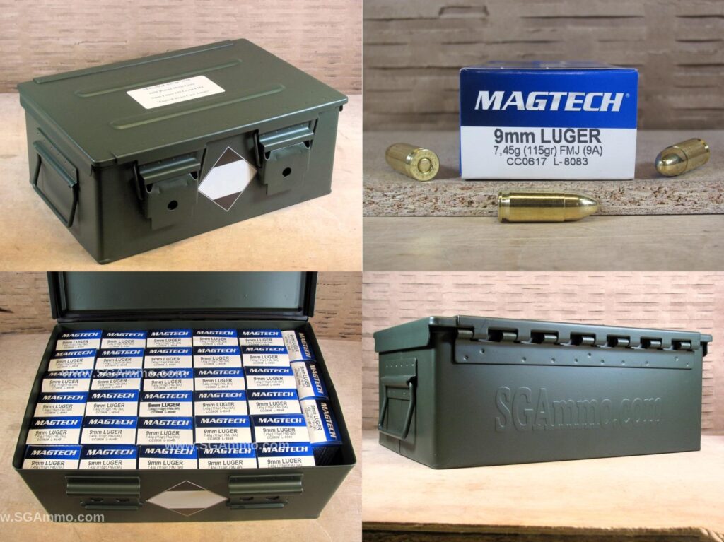1650 Round Metal Crate Canister - 9mm Luger 115 Grain FMJ Ammo by Magtech - 9A - Premium Ammo For Sale | In Stock | SG Ammo