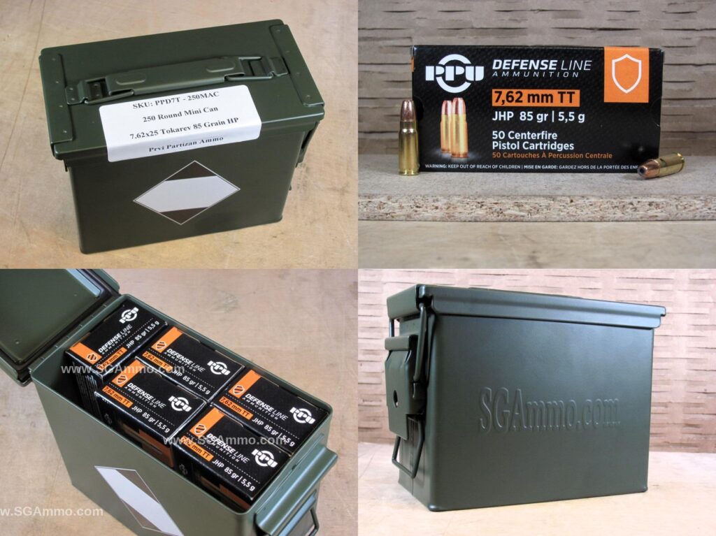 250 Round Can – 7.62×25 Tokarev 85 Grain Hollow Point Prvi