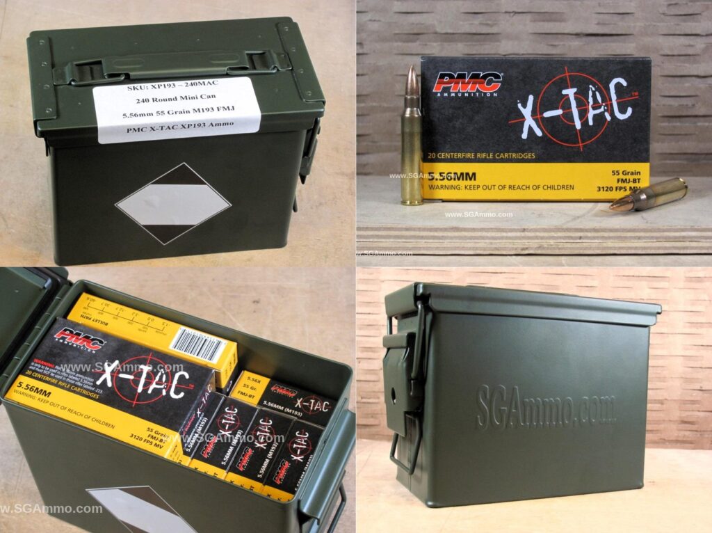 240 Round Can – 5.56 PMC X-TAC XP193 55 Grain FMJ M193 Ammunition