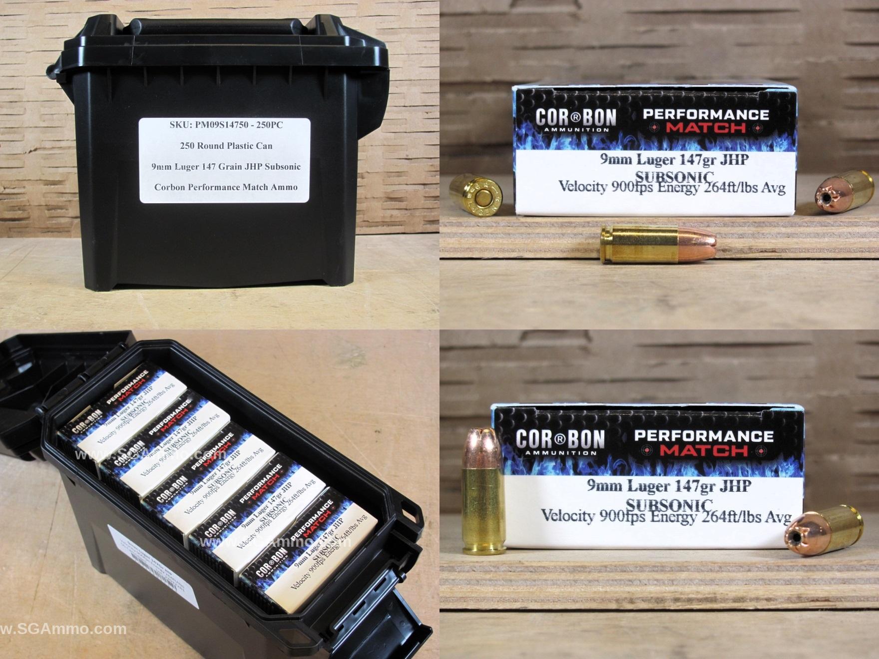 9mm Luger 147 Grain Jacketed Hollow Point Subsonic Corbon Performance Match Ammo - PM09S14750