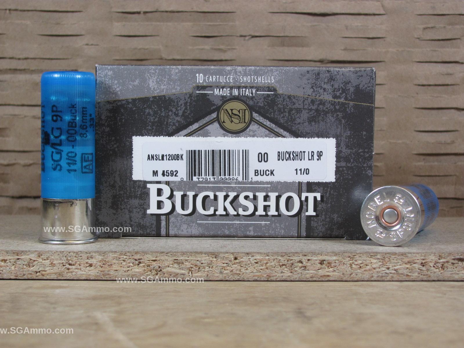 12 Gauge NobelSport 2.75 Inch 00 Buckshot 9 Pellet Low Recoil Ammo - ANSLR1200BK