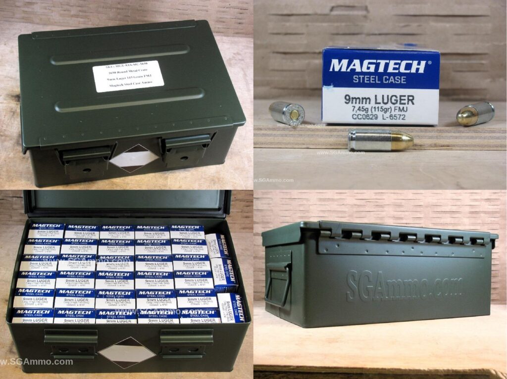 1650 Round Metal Crate Canister - Steel Case 9mm Luger 115 Grain FMJ Magtech Ammo - 9AS - Bulk Ammo For Sale | Cheap Ammunition | SG Ammo