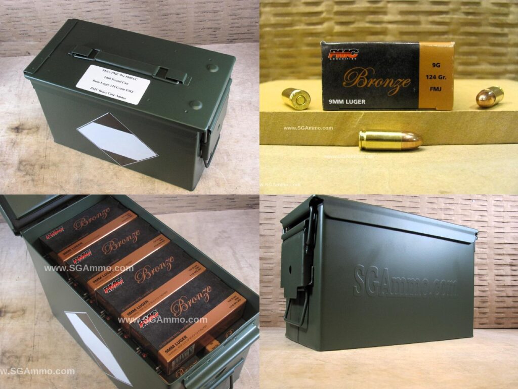 1000 Round Can - 9mm Luger 124 Grain FMJ PMC Ammo - 9G - Packed in M2A1 Canister - Bulk Ammo For Sale | Cheap Ammunition | SG Ammo