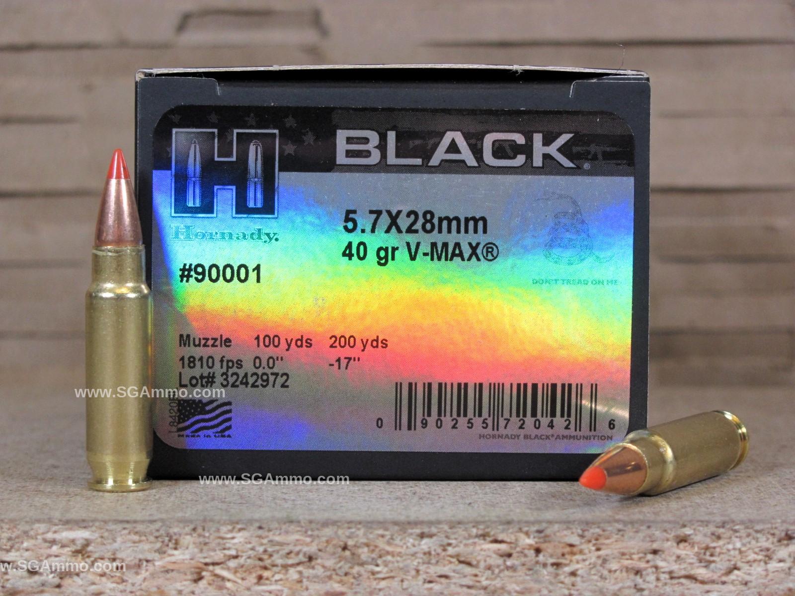 5.7x28mm 40 Grain V-Max Hornady Black Ammo - 90001