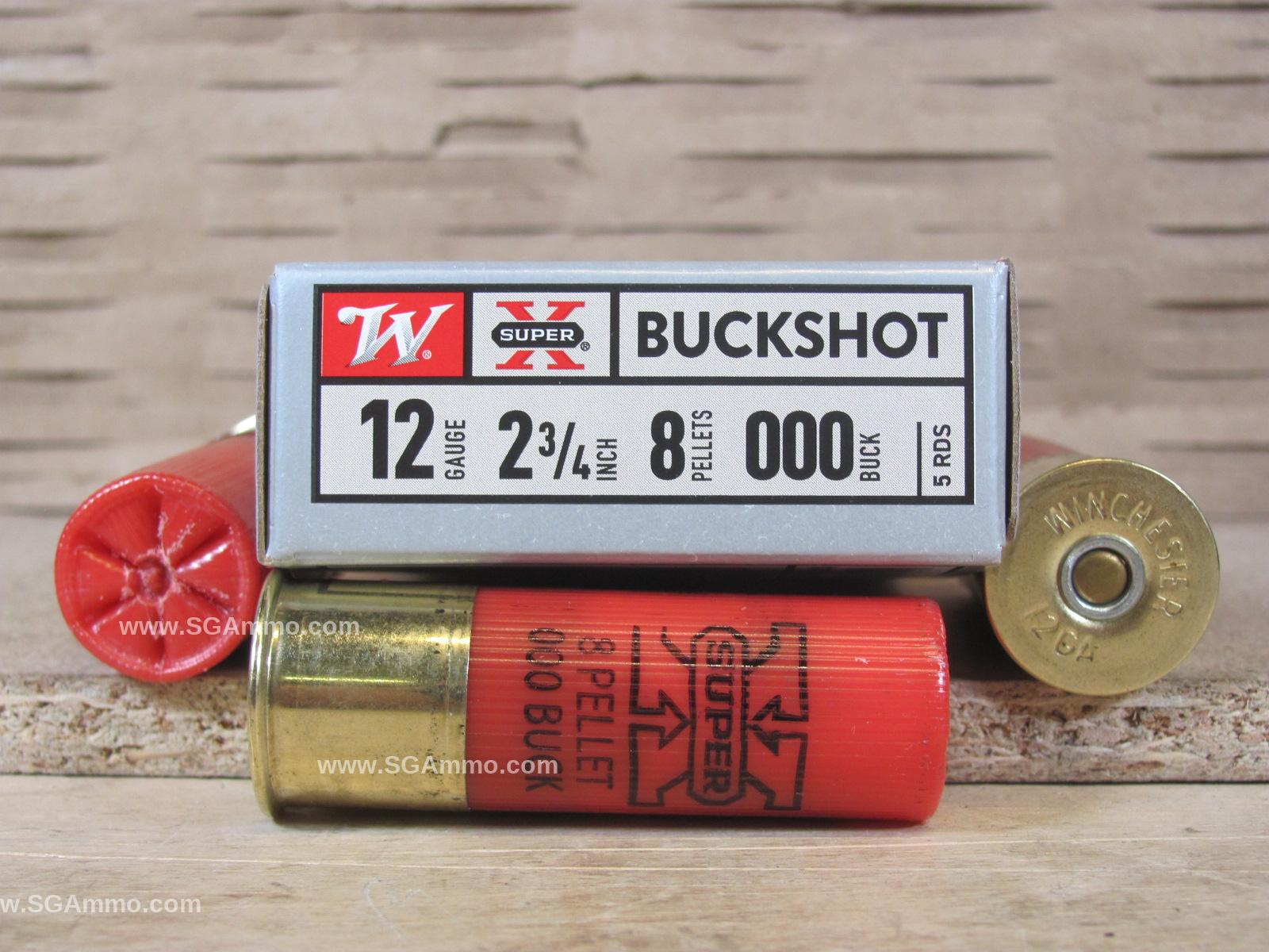 12 Gauge 2.75 Inch 8 Pellet 000 Buckshot Winchester Super-X Ammo - XB12000