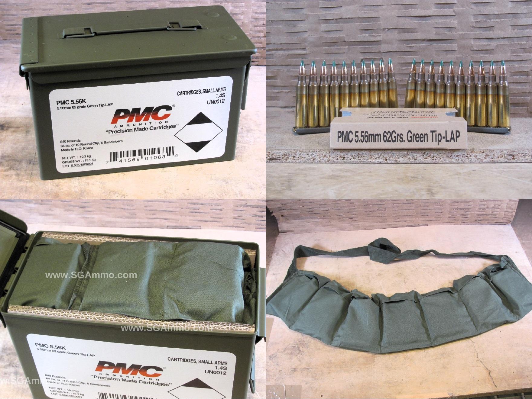 5.56mm 62 Grain Green Tip M855 Ammo by PMC on AR15 Stripper Clips and Bandoleers in Ammo Can - 556KMB