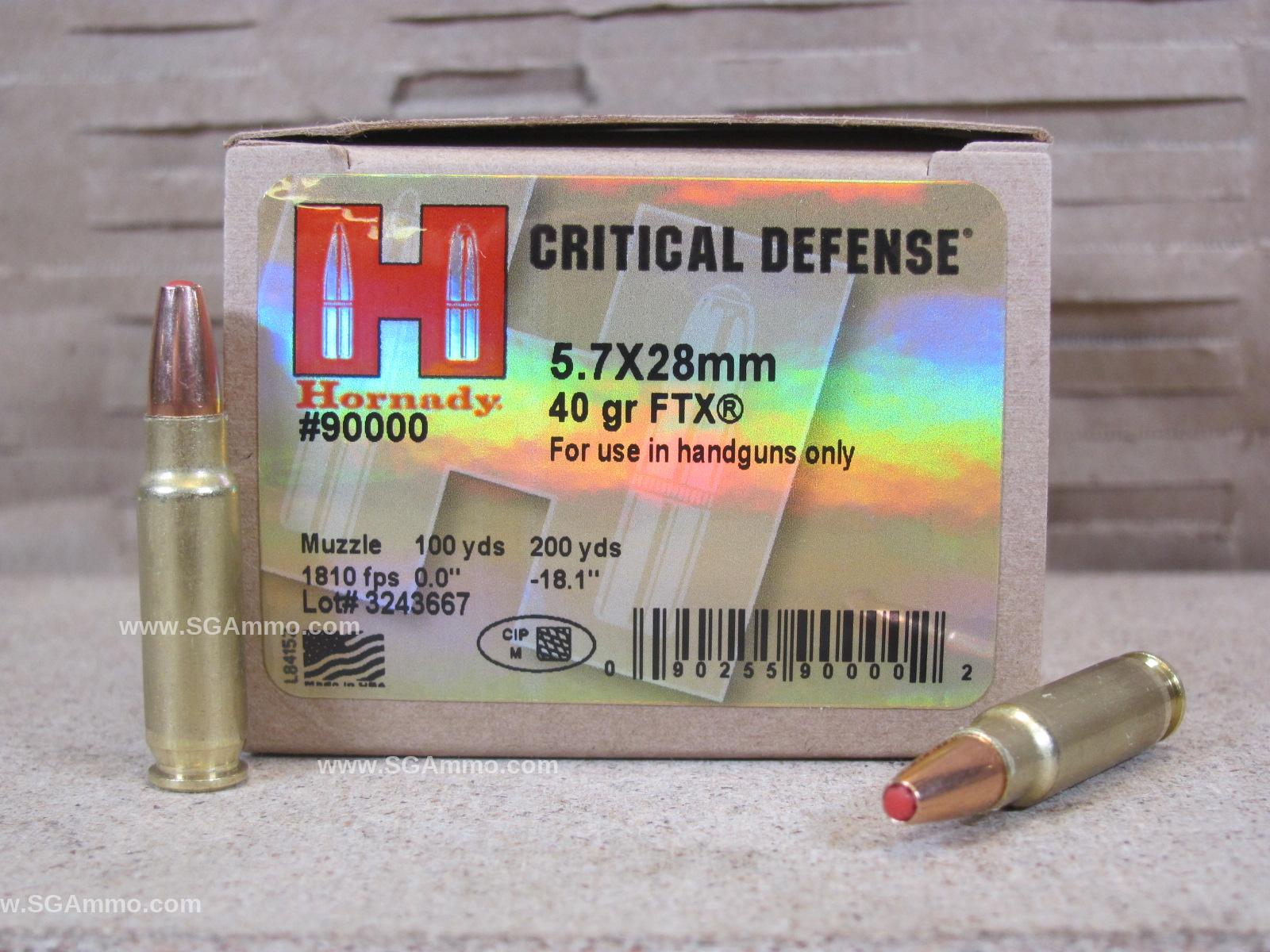 5.7x28mm 40 Grain FTX Hornady Critical Defense Ammo - 90000