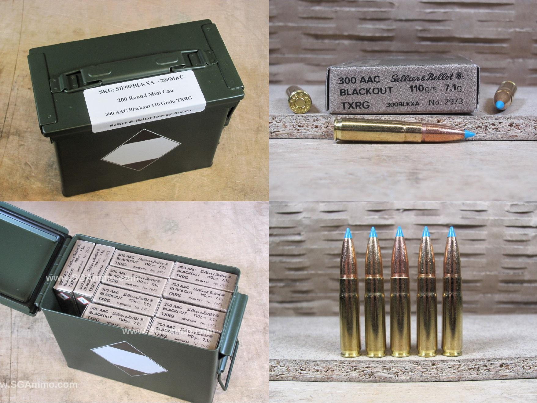 200 Round Can - 300 AAC Blackout 110 Grain TXRG Sellier Bellot Exergy Ammo - SB300BLKXA - Packed in Mini Canister