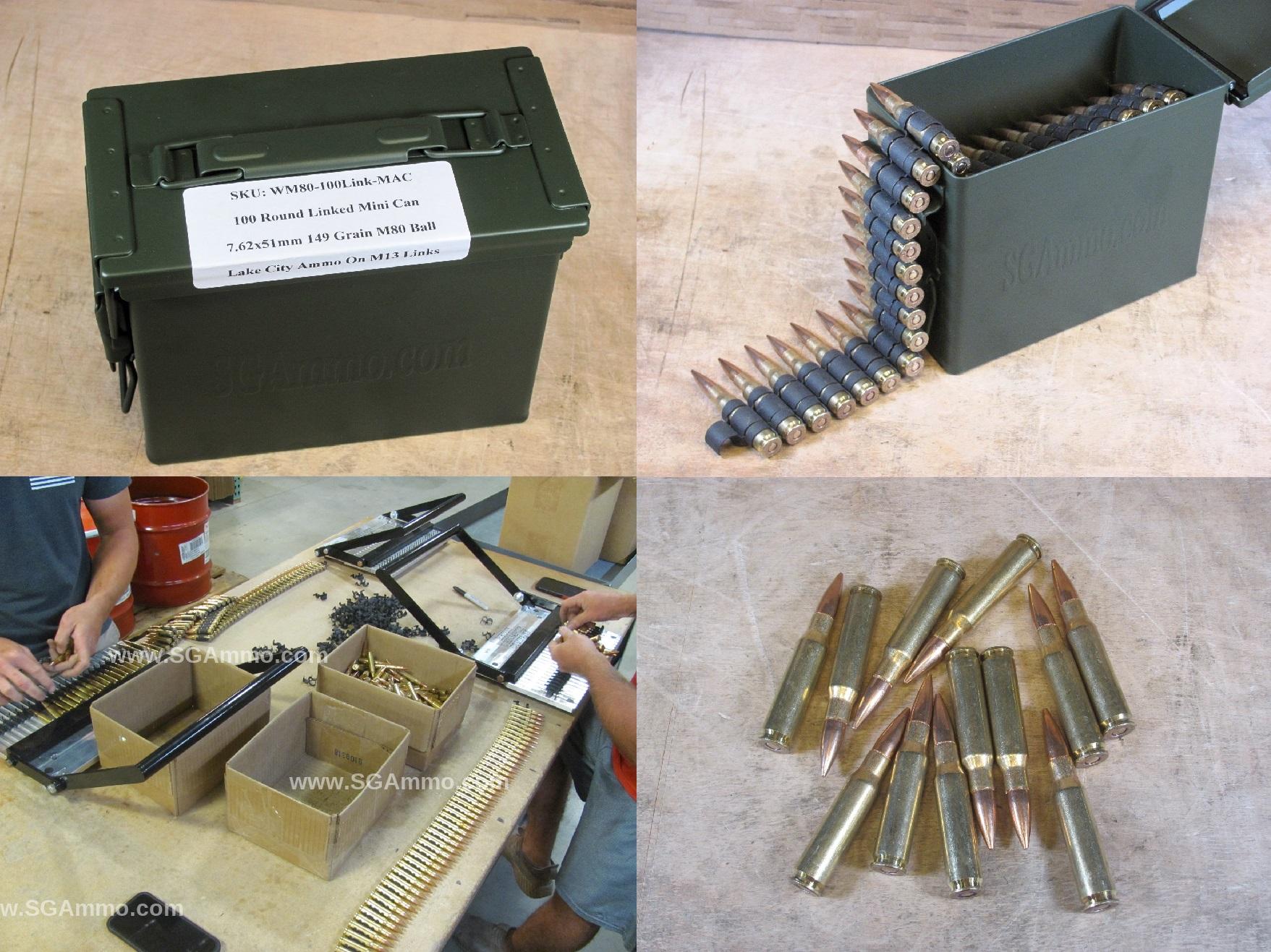 Linked 7.62x51mm 149 Grain Ball Lake City Ammo On M13 Links