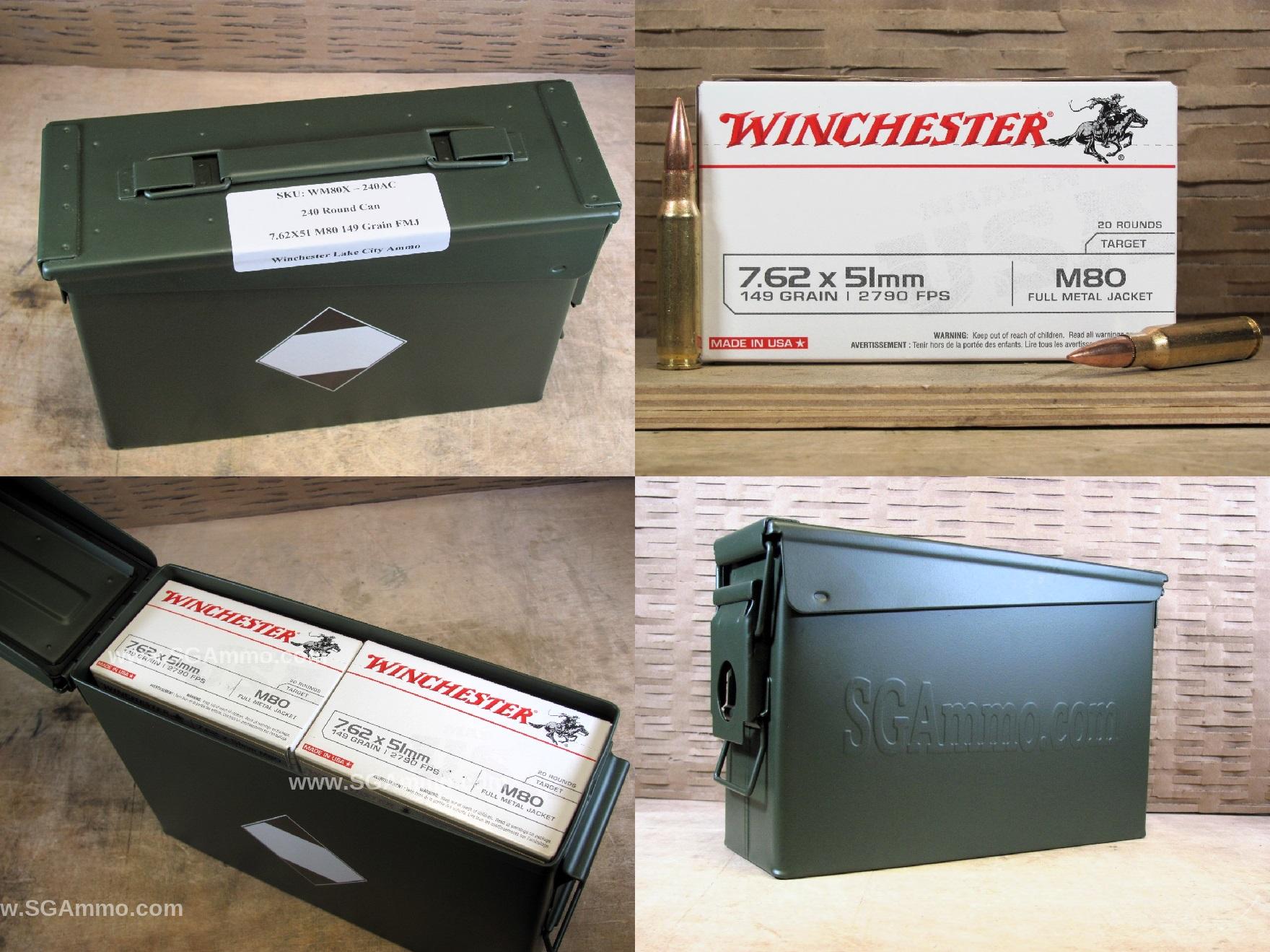 7.62x51 M80 149 Grain FMJ Winchester Ammo by Lake City - WM80X