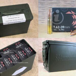 210 Round Can - 7.62x39 123 Grain FMJ Brass Case Boxer Primed Non-Magnetic M67 Mil-Spec Ammunition Made by Igman - Packed in Mini Canister