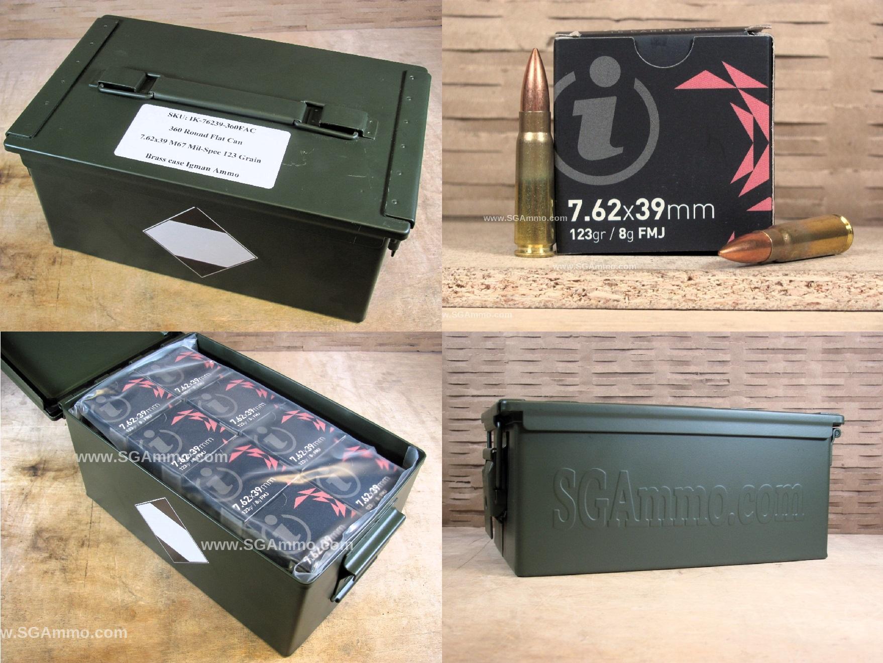7.62x39 123 Grain FMJ Brass Case Boxer Primed Non-Magnetic M67 Mil-Spec Ammunition Made by Igman
