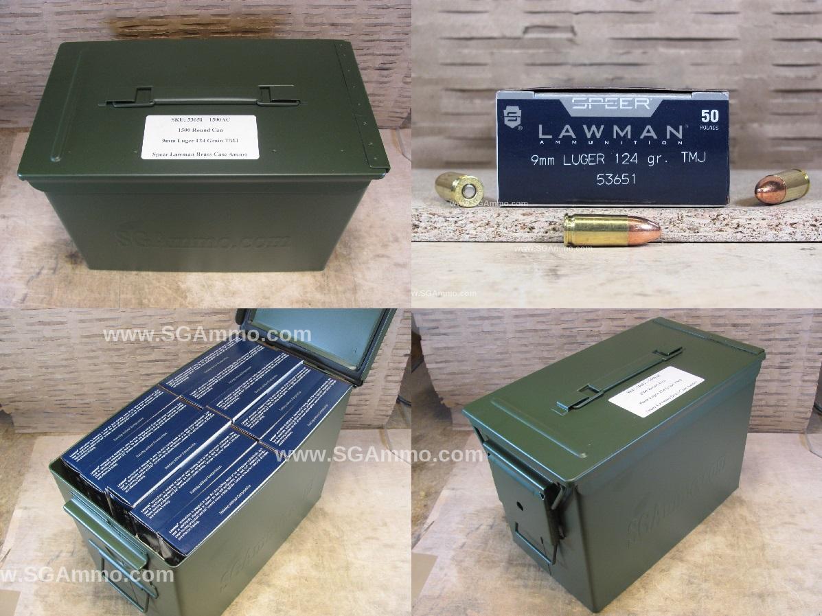 9mm Luger Speer Lawman 124 Grain TMJ Ammo - 53651 - Packed in PA108 SAW Canister