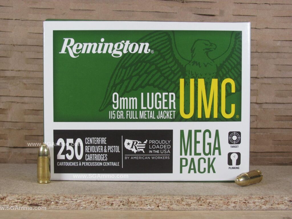 250 Round Box - 9mm Luger 115 Grain FMJ Ammo - Remington UMC Target - L9MM3A - Premium Ammo For Sale | In Stock | SG Ammo