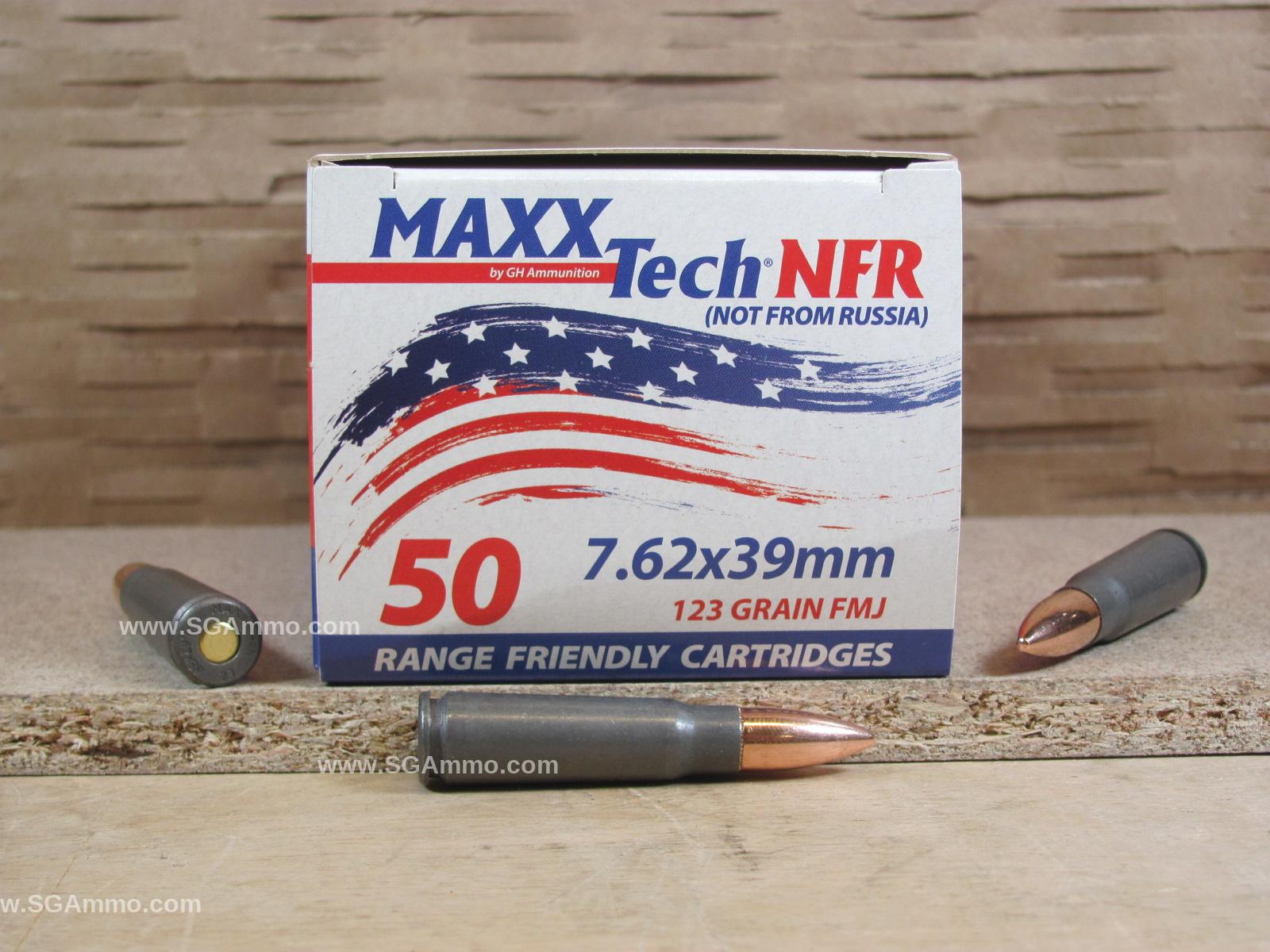 7.62x39mm 123 Grain FMJ MaxxTech NFR Steel Case Ammo