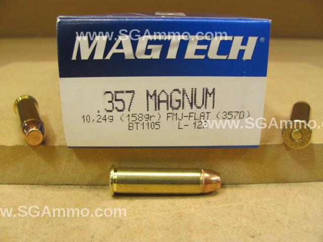 357 Magnum 158 Grain FMJ Flat Point Ammo by Magtech – 357D