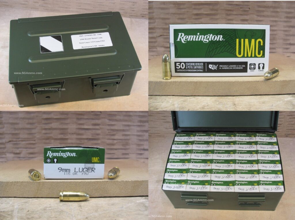 1500 Round Metal Crate Canister - 9mm Luger 115 Grain FMJ Remington UMC Ammo - L9MM3 - Bulk Ammo For Sale | Cheap Ammunition | SG Ammo