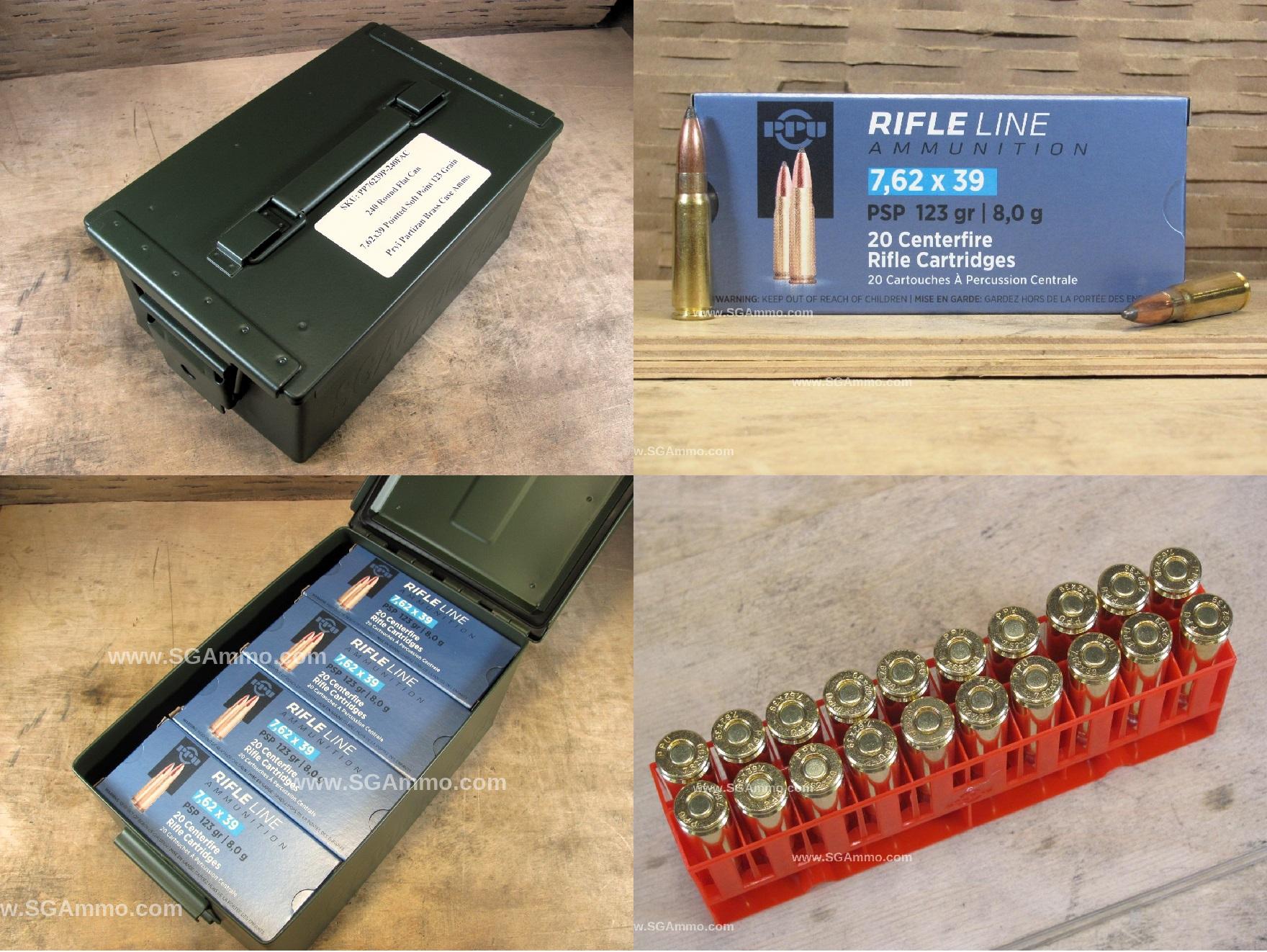 7.62x39 123 Grain Pointed Soft Point Prvi Partizan Brass Case Ammo - PP76239P