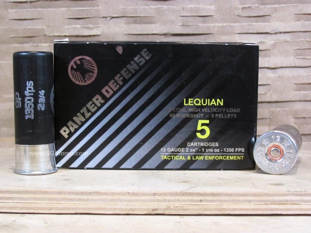 5 Round Box - 12 Gauge 2.75 Inch 1 3/16 Oz 9 Pellet 00 Buckshot 1350 FPS Lequian Special HV Load Panzer Defense Ammo - Premium Ammo For Sale | In Stock | SG Ammo