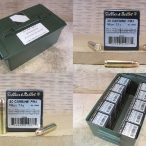 500 Round Flat Can - 30 Cal Carbine Sellier Bellot 110 Grain FMJ Ammo - SB30A - Packed in Metal Canister