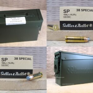 500 Round Can - 38 Special 158 Grain JSP Soft Point Ammo by Sellier Bellot - SB38C - Packed in M19A1 Canister