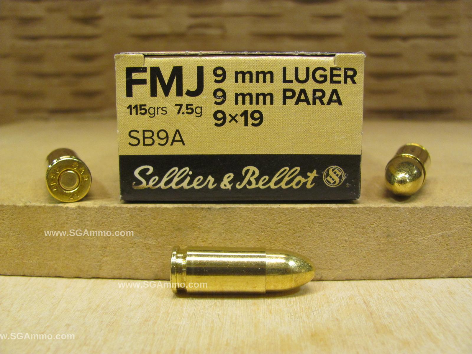 9mm Luger Sellier Bellot 115 Grain FMJ Ammo - SB9A