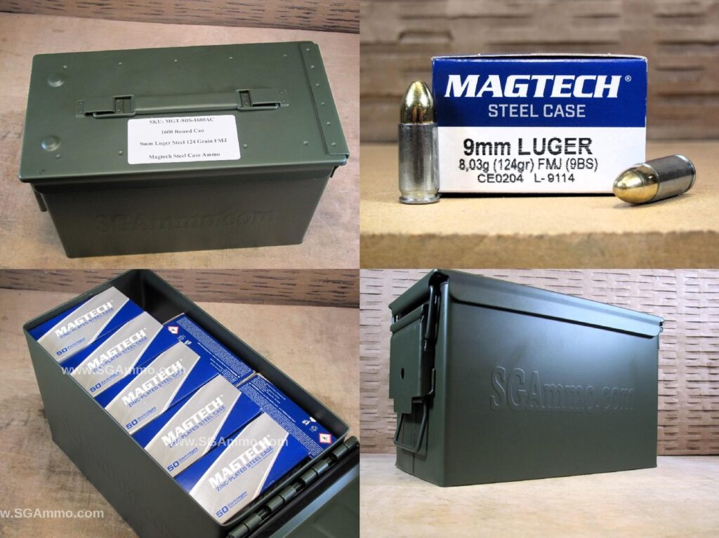 1600 Round Can - Steel Case 9mm Luger 124 Grain FMJ Magtech Ammo - 9BS - Packed in M2A1 Canister - Bulk Ammo For Sale | Cheap Ammunition | SG Ammo