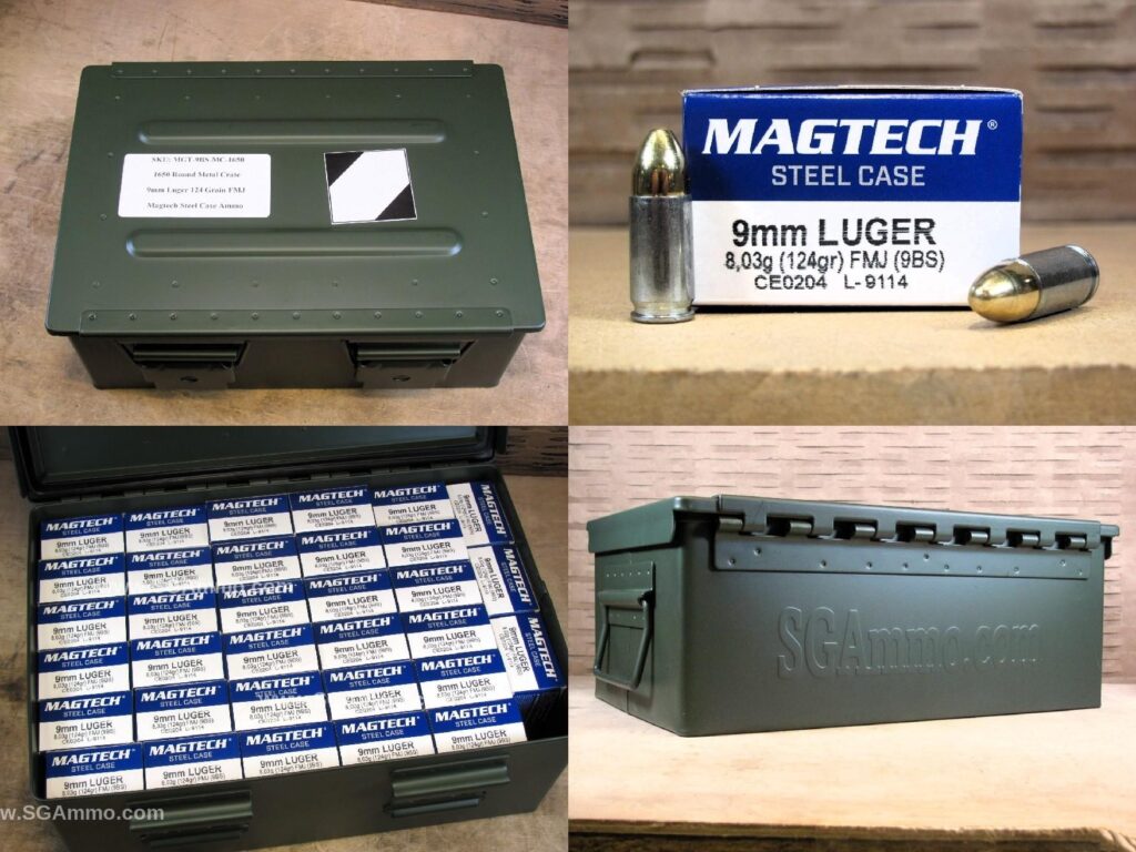 1650 Round Metal Crate Canister - Steel Case 9mm Luger 124 Grain FMJ Magtech Ammo - 9BS - Bulk Ammo For Sale | Cheap Ammunition | SG Ammo