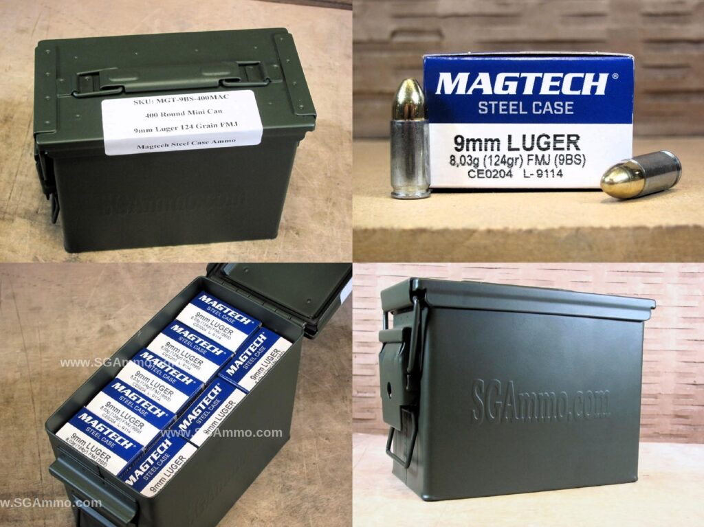 400 Round Can - Steel Case 9mm Luger 124 Grain FMJ Magtech Ammo - 9BS - Packed in Mini Canister - Bulk Ammo For Sale | Cheap Ammunition | SG Ammo