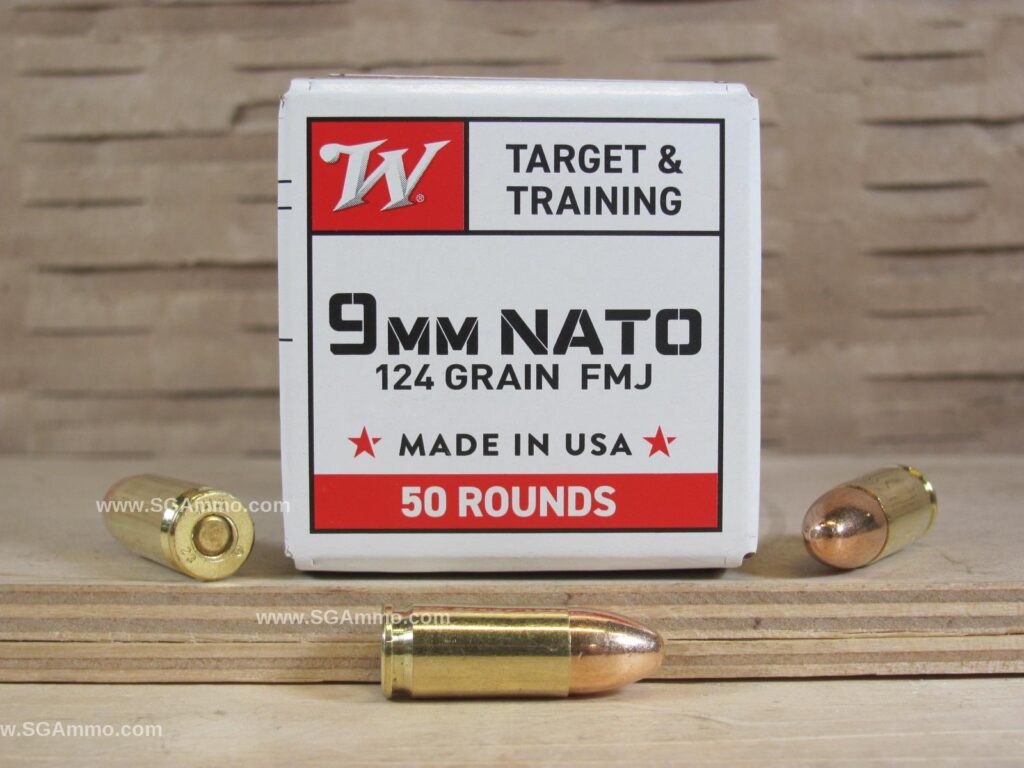 50 Round Box - 9mm NATO 124 Grain FMJ Winchester Target and Training Ammo - W9NATO50 - Premium Ammo For Sale | In Stock | SG Ammo