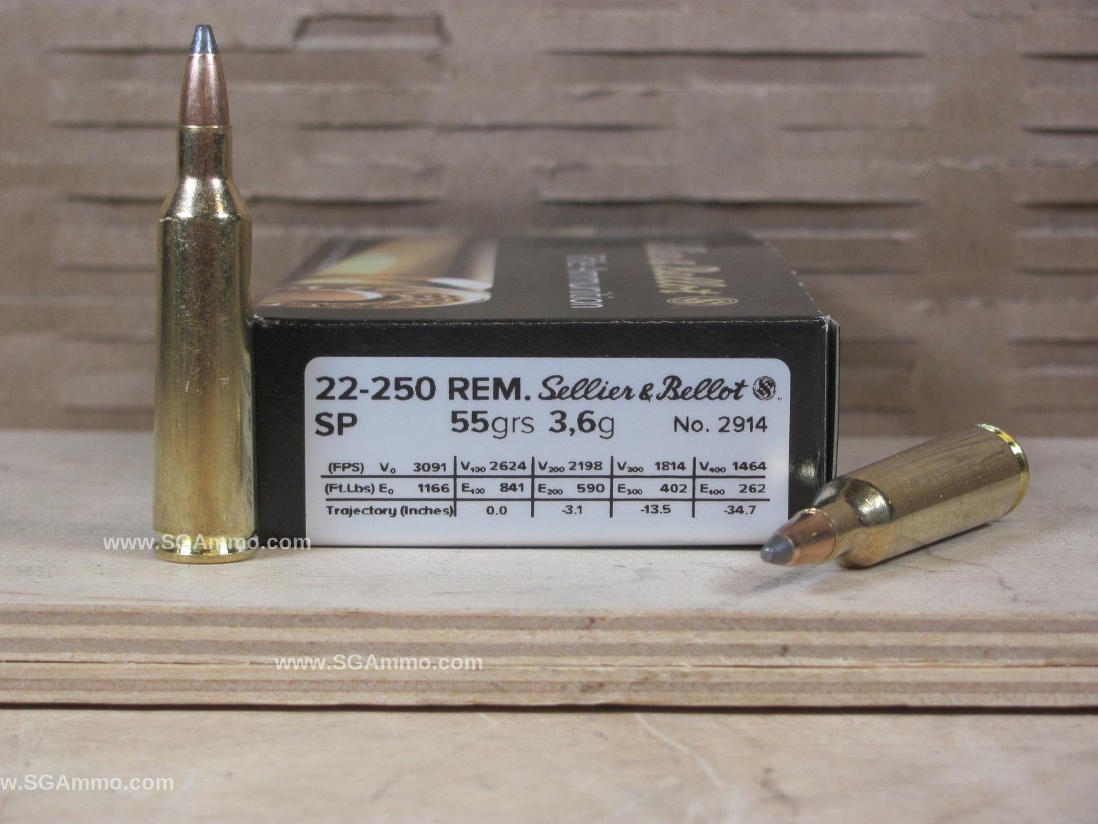 22-250 Rem 55 Grain Soft Point Sellier Bellot Ammo - SB22250B