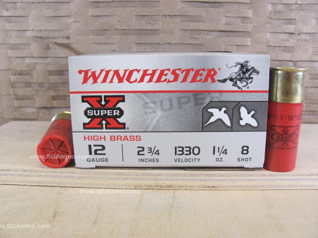 25 Round Box - 12 Gauge 2.75 Inch 1.25 Ounce Number 8 Shot Winchester Super X High Brass Ammo - X128 - Premium Ammo For Sale | In Stock | SG Ammo