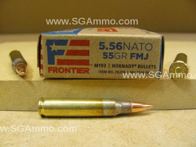 5.56 NATO 55 Grain FMJ M193 Hornady Frontier Ammo - FR200