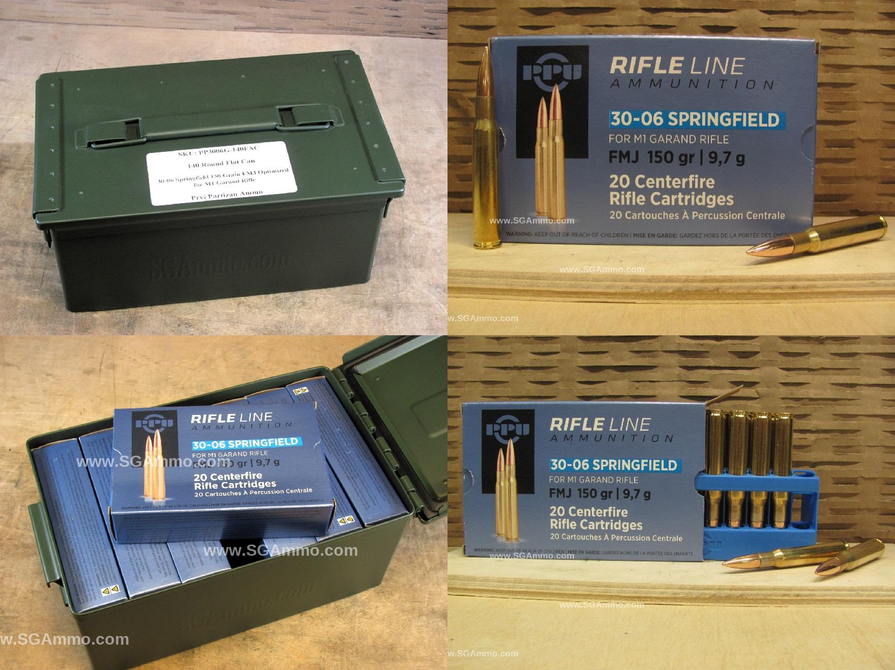 30-06 Springfield 150 Grain FMJ Ammo Optimized for M1 Garand Rifle by Prvi Partizan - PP3006G
