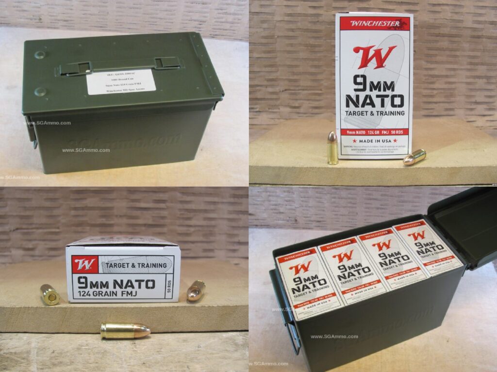 1000 Round Can - 9mm NATO 124 Grain FMJ Winchester Mil-Spec Ammo - Q4318 - Packed in M2A1 Metal Canister - Bulk Ammo For Sale | Cheap Ammunition | SG Ammo