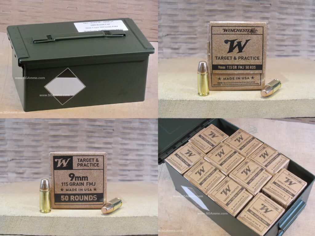 1000 Round Flat Can - 9mm 115 Grain FMJ Winchester High Pressure Ammo - SG9W50 - Packed in Metal Canister - Bulk Ammo For Sale | Cheap Ammunition | SG Ammo