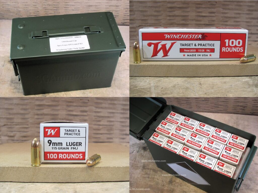 1500 Round Can - 9mm Luger Winchester FMJ 115 Grain Value Pack Ammo - USA9MMVP - Packed in M2A1 Canister - Bulk Ammo For Sale | Cheap Ammunition | SG Ammo