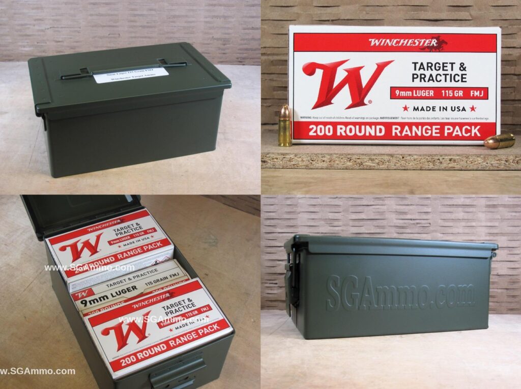 1000 Round Flat Can - 9mm Luger 115 Grain FMJ Target Range Bulk Ammo by Winchester - USA9W - Packed in Metal Canister - Bulk Ammo For Sale | Cheap Ammunition | SG Ammo