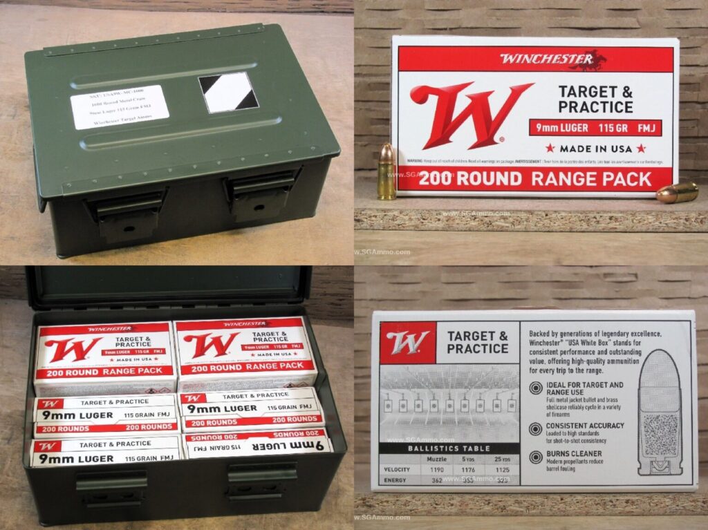 1600 Round Metal Crate Canister - 9mm Luger 115 Grain FMJ Target Range Bulk Ammo by Winchester - USA9W - Bulk Ammo For Sale | Cheap Ammunition | SG Ammo