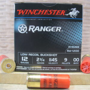 25 Round Box - 12 Gauge 2.75 Inch 9 Pellet 00 Buck 1145 FPS Low Recoil Winchester Ranger Ammo - RA1200