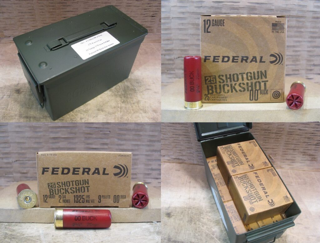 175 Round Can - 12 Gauge 2-3/4 Inch 9 Pellet 00 Buckshot 1325 FPS Federal Shotgun Ammo - F12BK2500 - Packed in M2A1 Canister - Bulk Ammo For Sale | Cheap Ammunition | SG Ammo