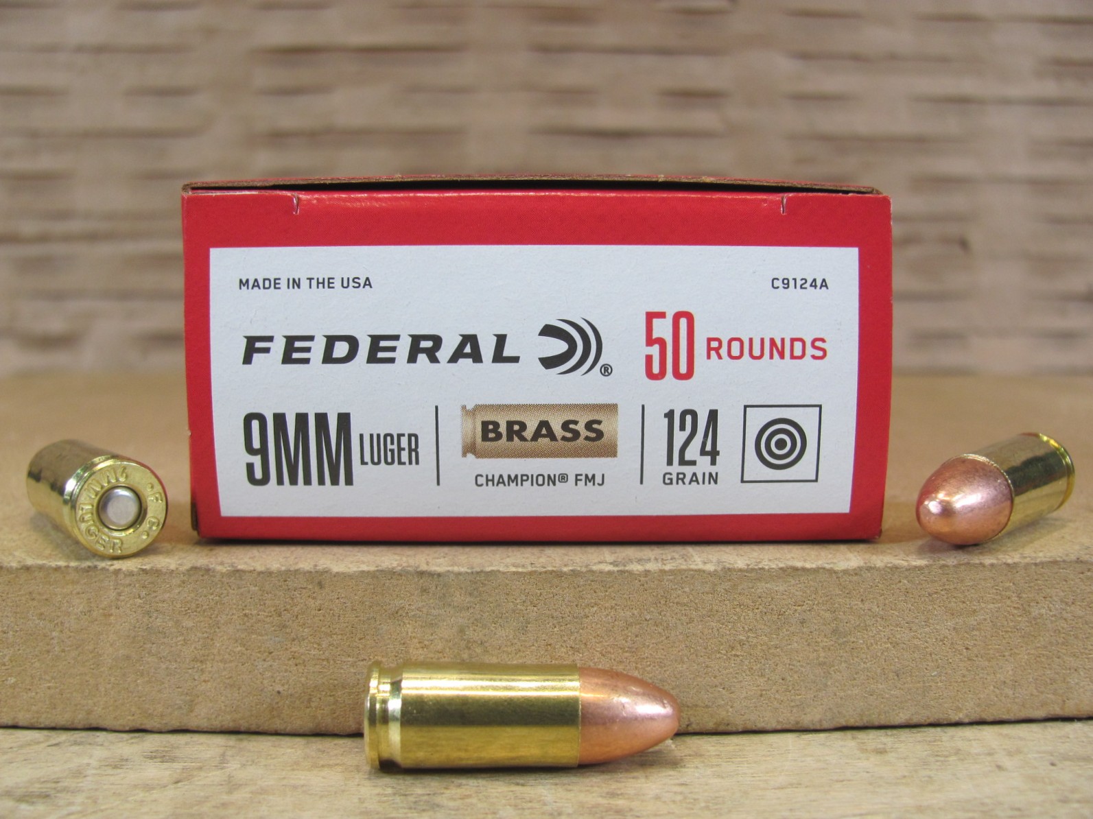 1000 Round Case - 9mm Luger 124 Grain FMJ Federal Champion Brass Ammo - C9124A