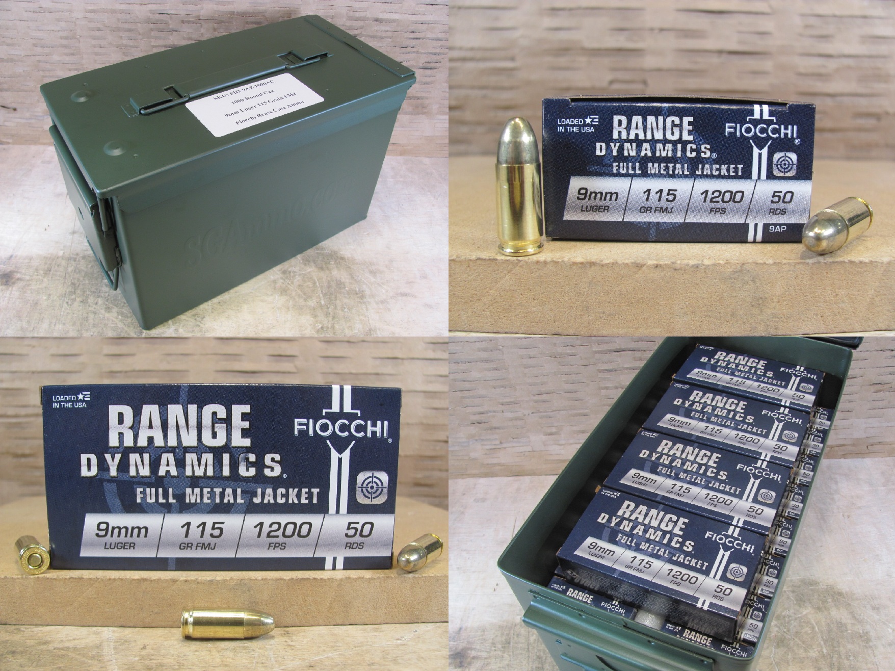 1000 Round Can - 9mm Luger 115 Grain FMJ Ammo by Fiocchi - 9AP - Packed in M2A1 Canister