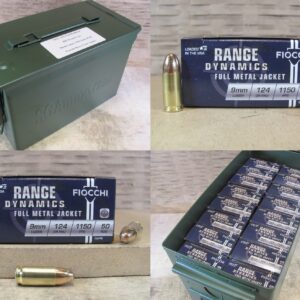 800 Round Can - 9mm Luger 124 Grain FMJ Fiocchi Ammunition - 9APB - Packed in M2A1 Canister