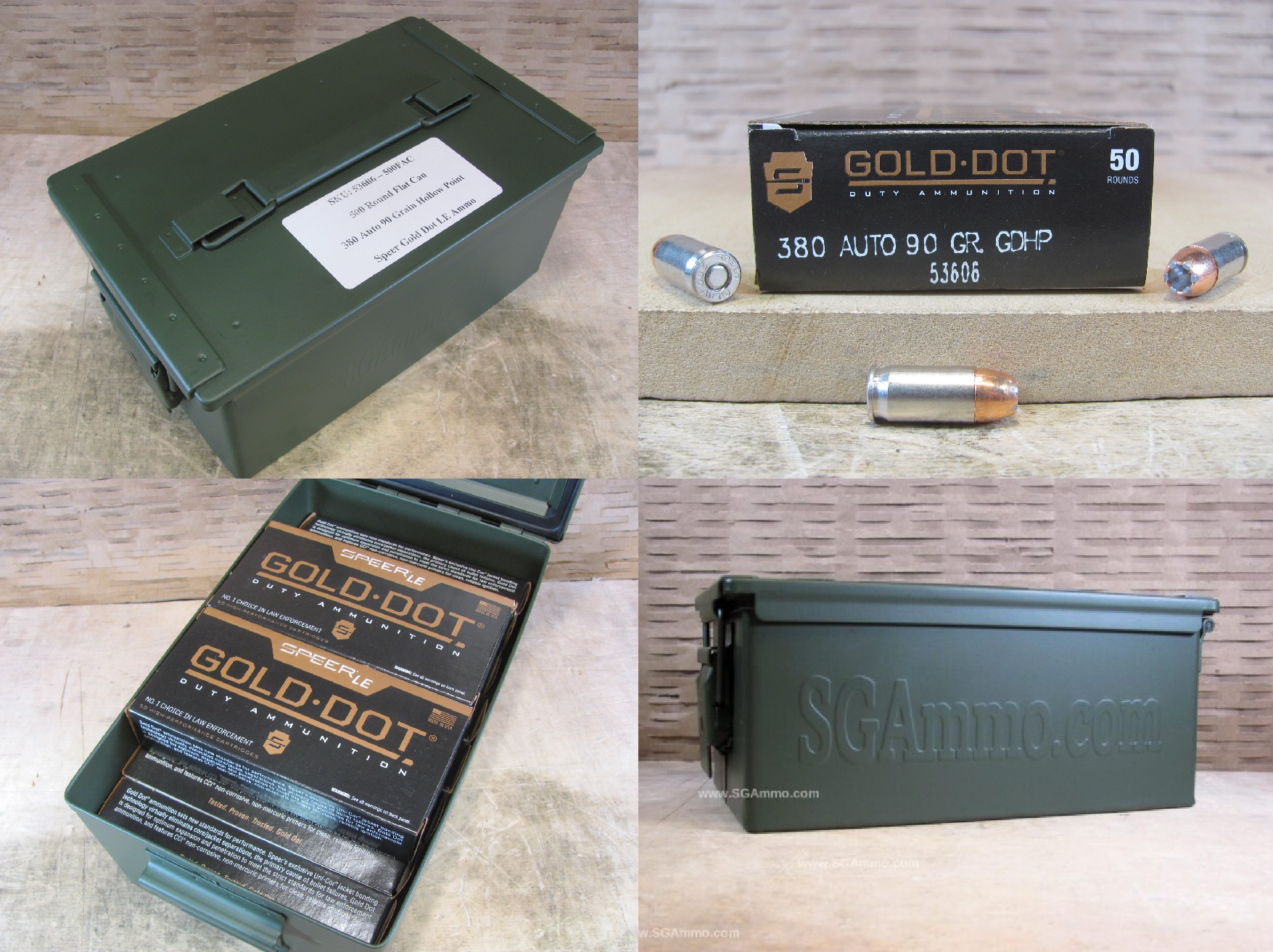500 Round Flat Can - 380 Auto Speer Gold Dot 90 Grain Hollow Point LE Ammo - 53606 - Packed in Metal Canister
