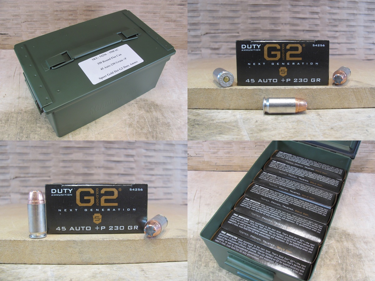 350 Round Flat Can - 45 Auto +P 230 Grain Speer Gold Dot G2 Duty Ammo - 54256 - Packed in Metal Canister