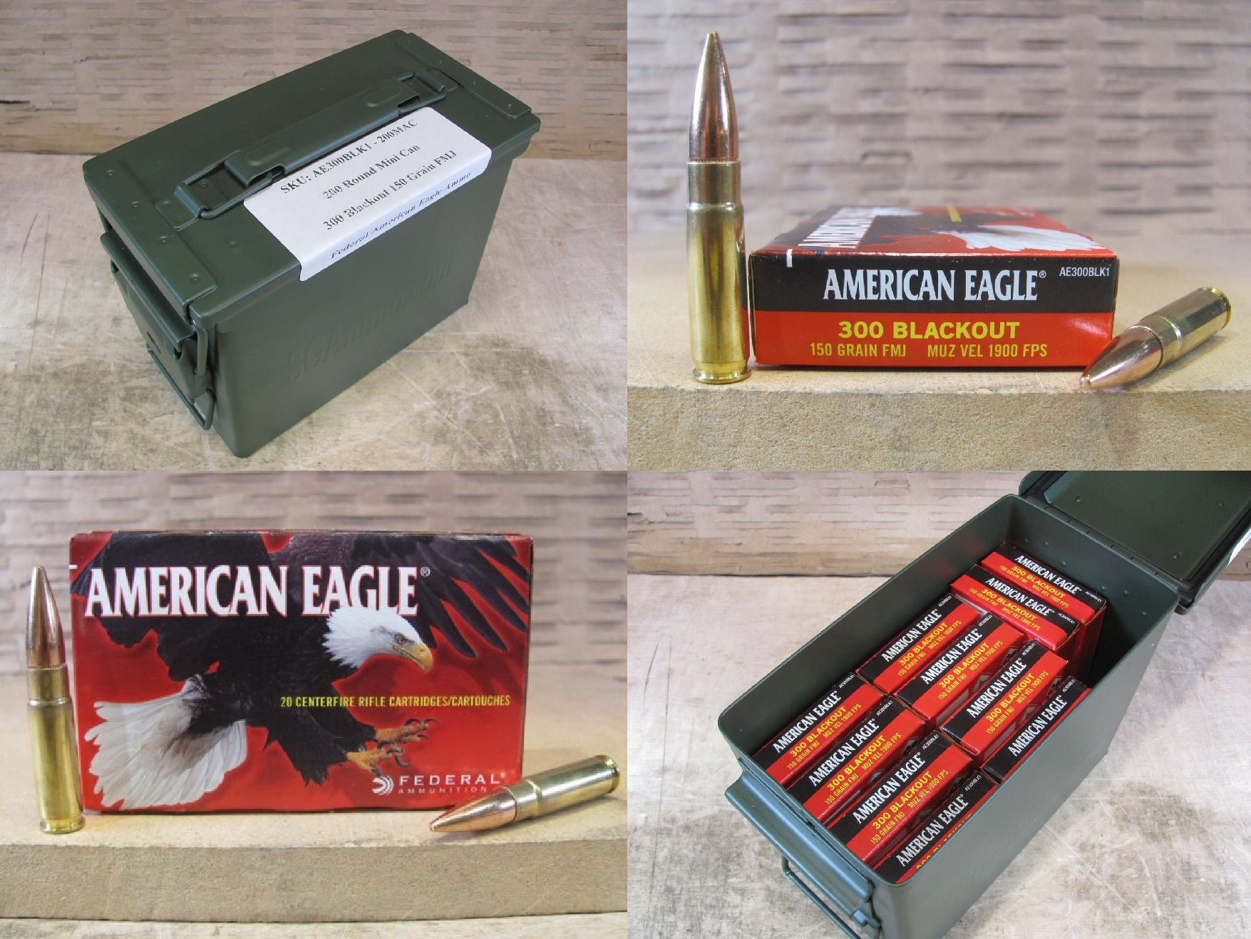 200 Round Can - 300 Blackout 150 Grain FMJ Federal American Eagle Ammo - AE300BLK1 - Packed in Mini Canister