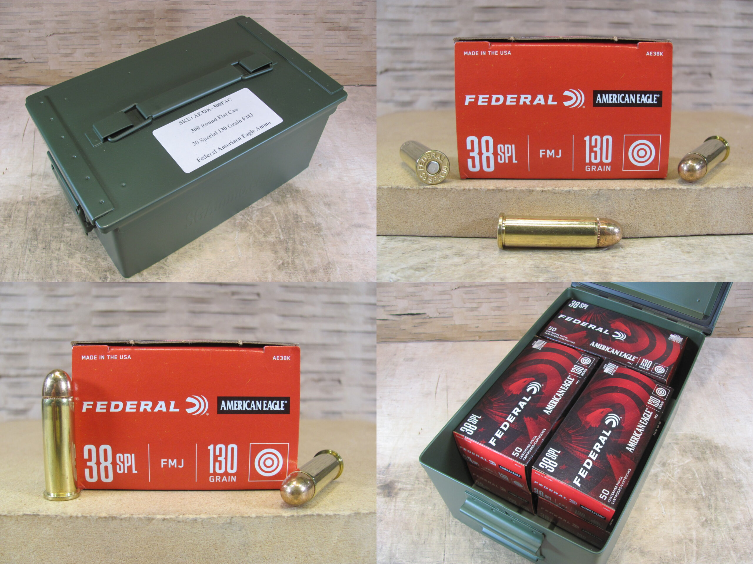 300 Round Flat Can - 38 Special 130 Grain FMJ Federal American Eagle - AE38K -Packed in Metal Canister
