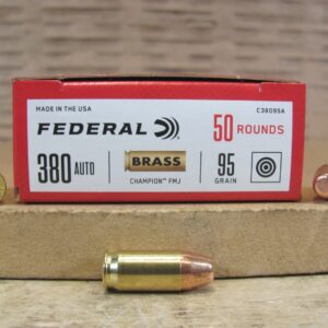 50 Round Box - 380 Auto 95 Grain FMJ Federal Champion Brass Ammo - C38095A