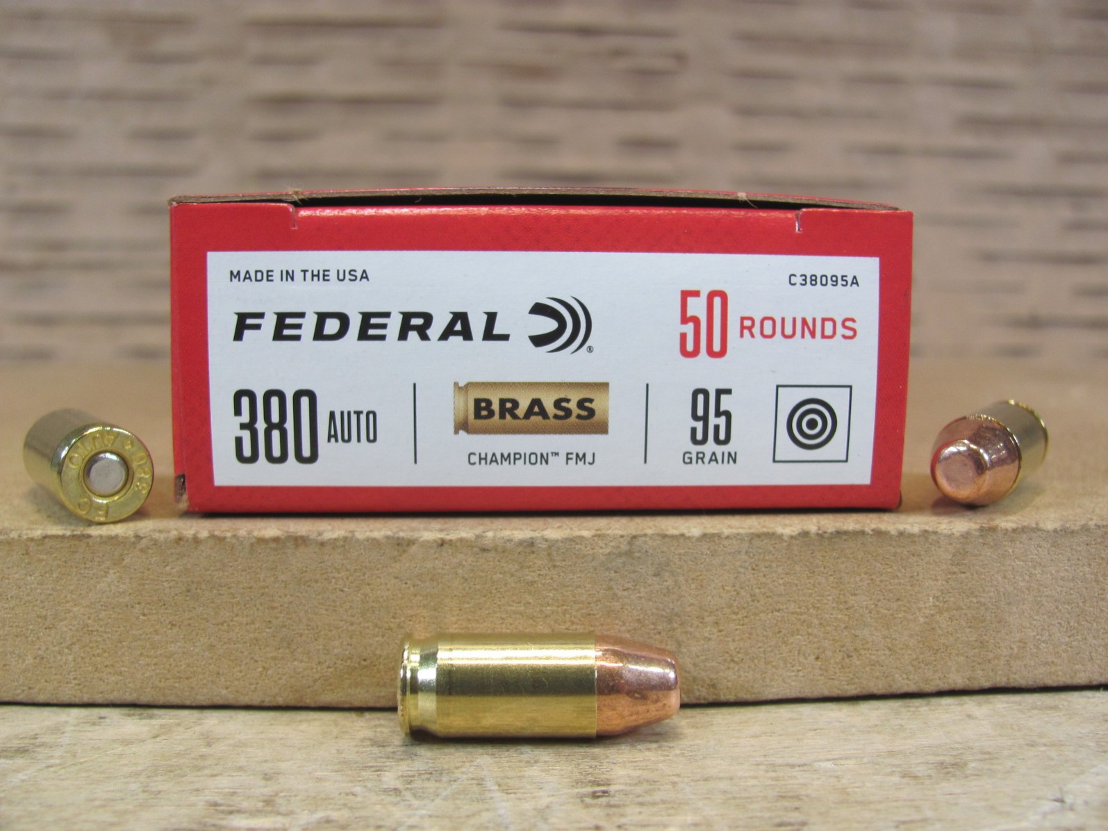 1000 Round Case - 380 Auto 95 Grain FMJ Federal Champion Brass Ammo - C38095A